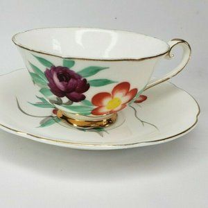 VTG Bone China E Floral Design Tea Cup And Saucer